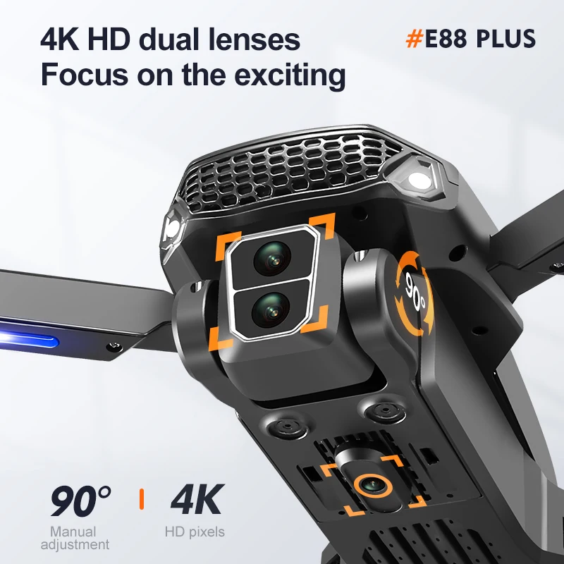 โดรนโดรน E88 Plus ใหม่: 90 °   - Drone Camera Hd บทวิจารณ์และราคา